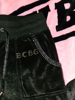 BCBGMaxAzria black velour bling track pants